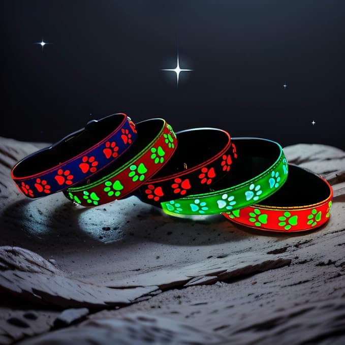 USB-C led Light up Dog Collar, 3D Design Comfortable and Soft Material,Multicolored Lighting，Night Dog Collar (PW-Green, XS(7.87-11.8"))