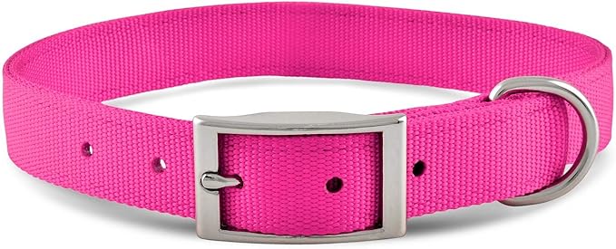 Jeffers Pet Solid Nylon Dog Collars, Hot Pink, 1" W x 16" L – Adjustable, Durable & Safe for Dogs, Lightweight & Double Ply Design, Stylish Pet Accessories - Perfect for Training, Walking & Tracker