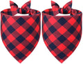 Plaid Dog Bandanas 2 Pack for Small Medium Dogs - Reversible Red Black Buffalo Check Scarf, Farmhouse Style Pet Accessory for Photos & Parties