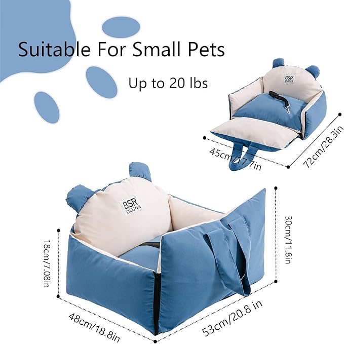 Dog Car Seat, Car Seat for Small Dogs with Harness, Machine Washable Front Back Seat Dog Car Seat, Portable Pet Travel Car Seat for Puppy Cat (Blue)