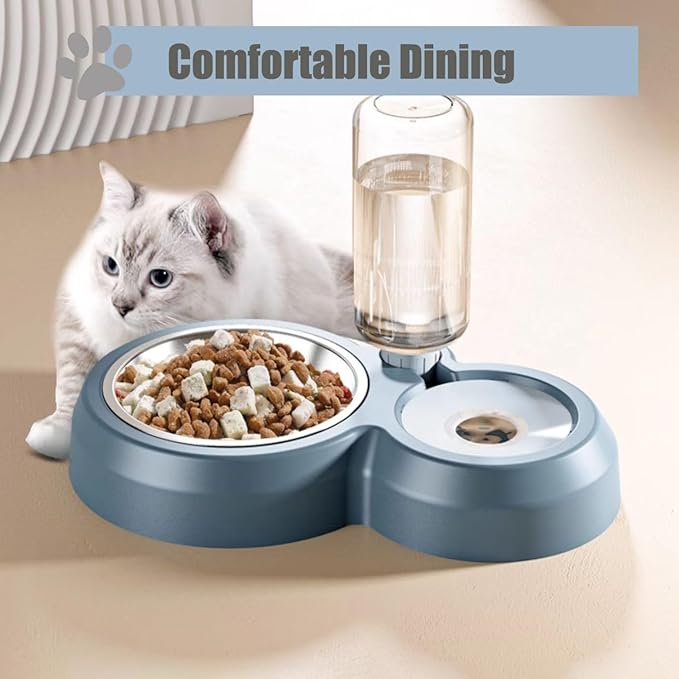 JAY D.L Double Dog Bowls, Cat Food and Water Bowl Set with Water Dispenser and Stainless Steel Bowl Gravity Feeder for Small or Medium Size Dogs Cats Rabbits (Dark Green)