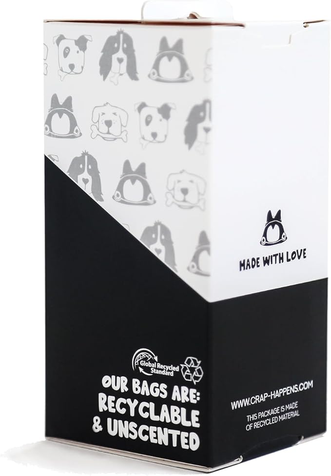 EXTRA Large Dog Poop bags | CRAP HAPPENS | 11x15 inches | Animal Bags for Waste | Leakproof and Odorless (High Density Polyethylene)