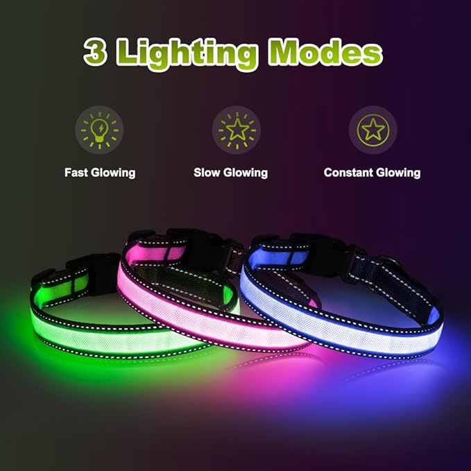 LED Dog Collar, Light Up Dog Collar Adjustable USB Rechargeable High Visibility Dog Light Glowing Pet Collars for Small Medium Large Dogs (Green, M)