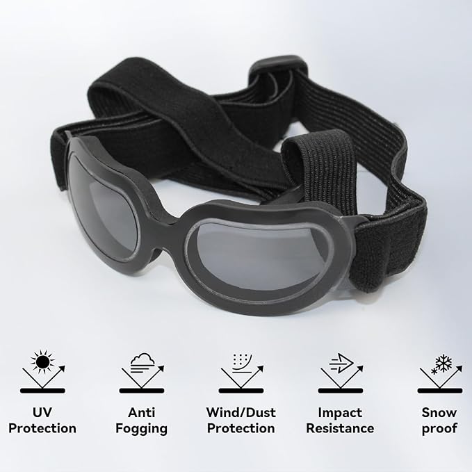 Namsan Dog Goggles Small Breed, Anti-UV Sunglasses for Dogs Small Breeds, Windproof Riding Dog Eye Protection, Yorkie Glasses with Elastic Straps, Easy Put-on/Adjustable, Bright Black