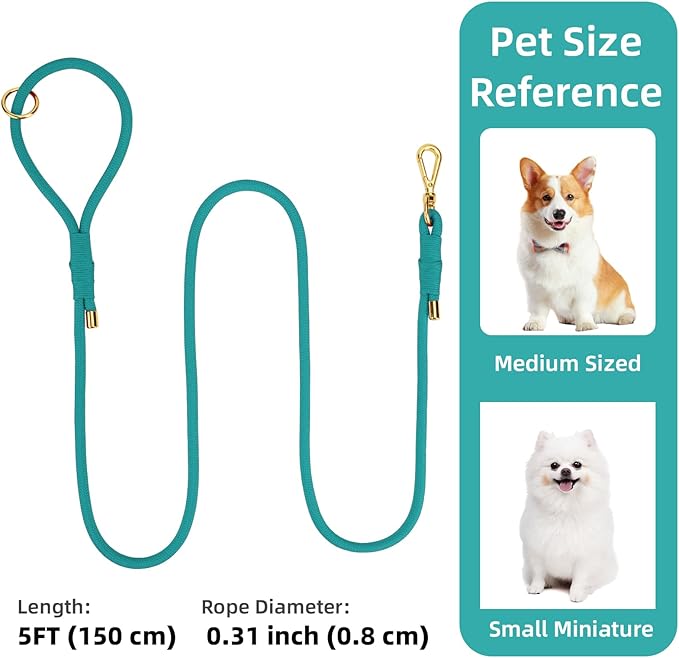 Durable Handwoven Dog Leash for Small & Medium Dogs, 5/16 inch Rope Lead with Anti-Tangle Swivel Clip, Soft & Lightweight, 5FT Long – Ideal for Daily Walking & Training (MARRS Green)