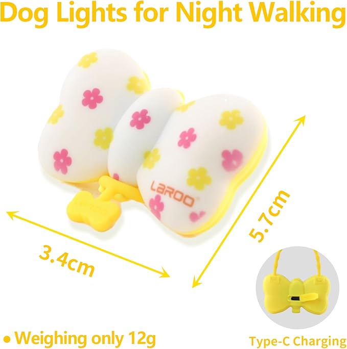 LaRoo Dog Collar Lights for Night Walking,USB-C Rechargeable Dog Lights，Only 12g for Small Dogs, 3 Modes Colored Lights,Waterproof LED Collar Charm for Nighttime Running,Pet Camping Essentials(Yellow)