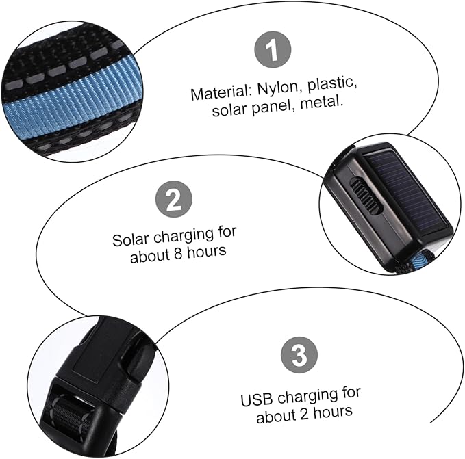 Led Glowing Dog Collar USB Rechargeable Light up Puppy Necklace Solar-Powered Pet Safety Accessory Stylish Blue s for Nighttime Visibility
