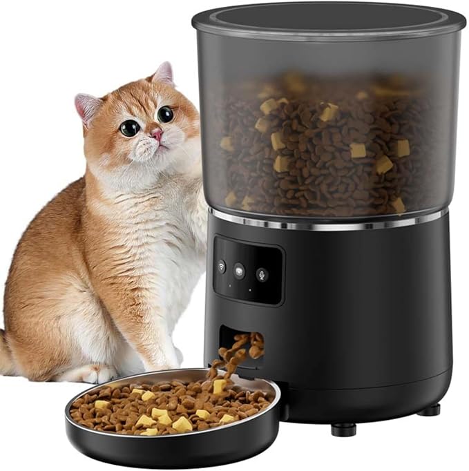 Automatic Cat Food Dispenser, Regular and Quantitative Feeding Through Intelligent APP Pet Supplies for Cat & Dog, Safe & Durable Easy to Clean, 4L Auto Cat Feeder (Black)