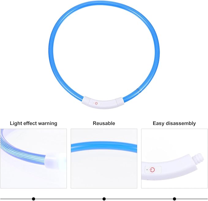 Toyvian LED Dog Collar USB Rechargeable Luminous Pet Collar 70cm Blue Fiber Optic Light-up Safety Neck Decor for Night Walking Dogs