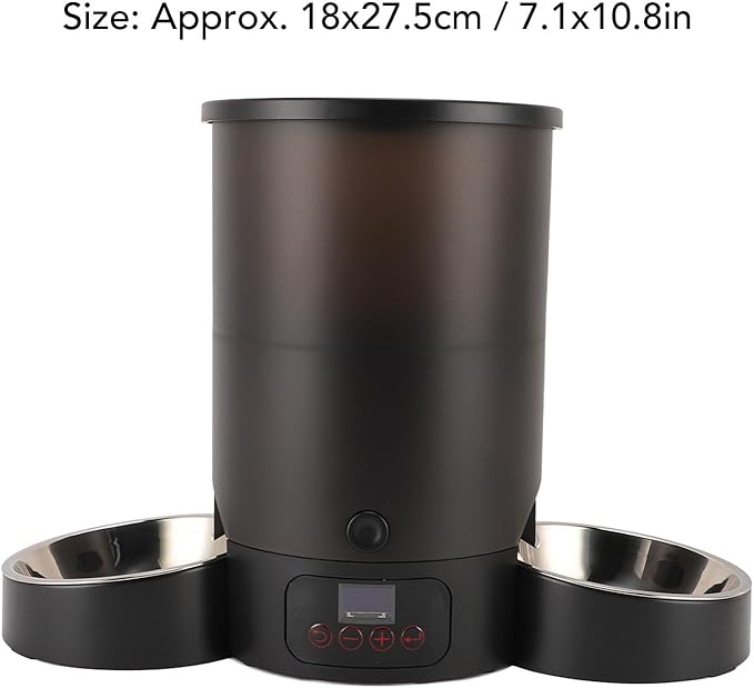 Automatic Cat Feeder, 3L Large Capacity Timed Cat Feeder with Stainless Steel Bowl, Pet Food Dispenser Dog Feeding Station Dry Food Dispenser Smart Pet Feeder for Cats Dogs (Black)