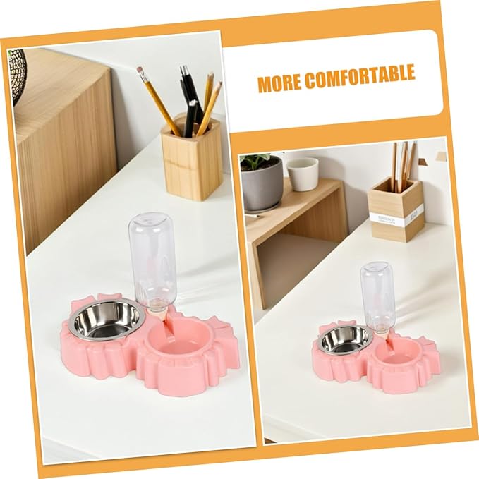 Double Dog Bowls Automatic Waterer Bottle for Pets Non-Slip Design for Cats and Dogs Easy Hydration and Feeding Station in Pink