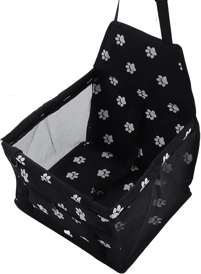 Pet Car Seat with Safety Leash, Dog Car Basket for Puppy Cat, Breathable Slip Proof Design, Portable Pet Travel Carrier with Adjustable Straps for Most Vehicles (Black)