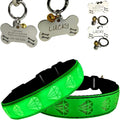 LED Dog Collar with Diamond Pattern, 15 Light Modes, with Bonus Pet ID Tag and Bell (Green, XL(19.7-23.6"))