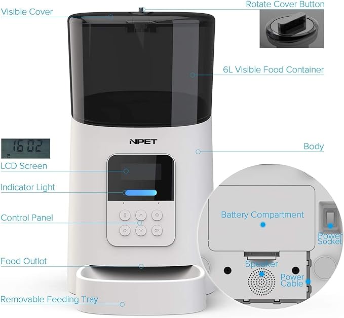 Pet Fountain Cordless Pet Feeder, Dog Food Dispenser Automatic, Automatic Cat Feeder for Small Animals with Distribution Alarms, Voice Recorder Pet Water Dispenser