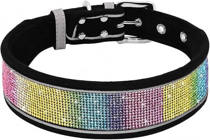 Crystal Reflective Dog Collar Gilter Rhinestone Dog Soft Collars with Buckle Dimond Pet Puppy Collars for Small Medium Large Dog Black M
