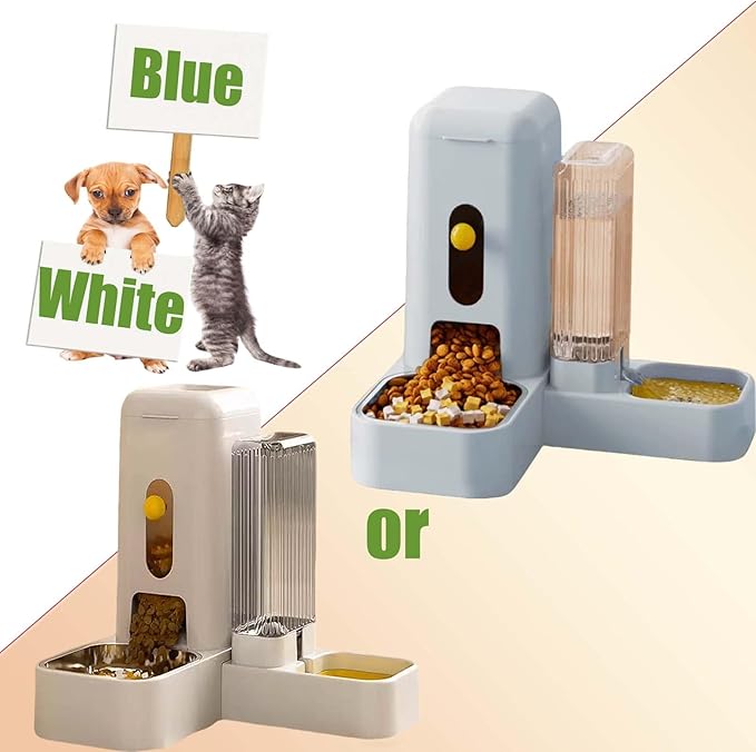 Automatic 2-in-1 Dog Feeder and Gravity Water Dispenser, Double Bowls Pet Feeding Station, Easy to Use & Clean, Suitable for Small to Medium Dogs and Puppies