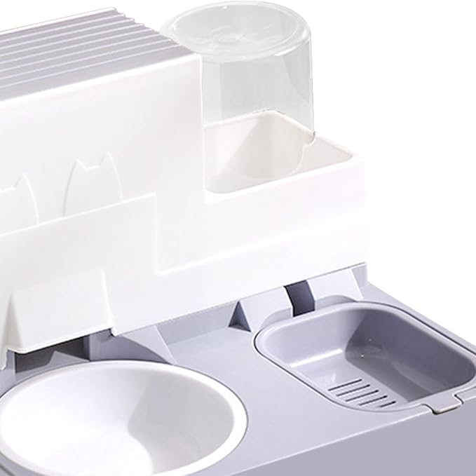 Cat Feeding Bowl and Water Dispenser, Automatic Dog Cat Feeder, 2 in 1 Portable for Small Animals Rabbits Pet Puppy Cats, Gray