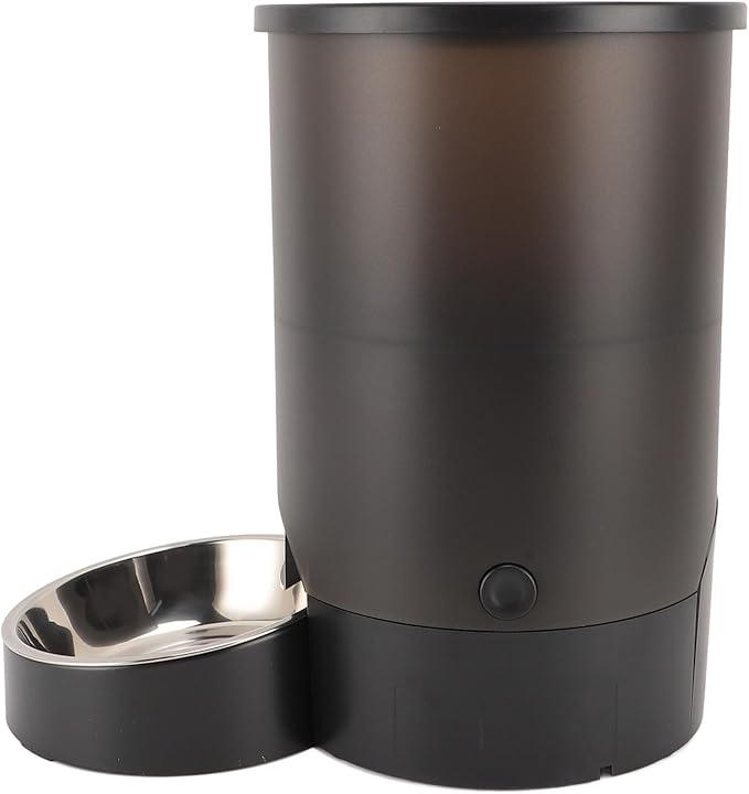 Focket Dog Cat Automatic Feeder Visible Bucket Automatic Pet Feeder Stainless Steel Key Control for Home (Black Single Bowl)