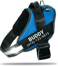 Personalized No-Pull Dog Harness with Name Patch, Adjustable, Reflective, Padded, Heavy Duty Pet Vest to Prevent Tugging, Pulling, or Choking, Training and Walking, Blue, M