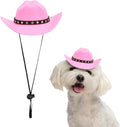 Dog Cowboy Hat, Mini Cowboy Hat for Pet with Chin Strap Adjustable Cosplay Cap, (Pink, M), Intended for Dogs and Cats/Halloween Costume/Party Decoration