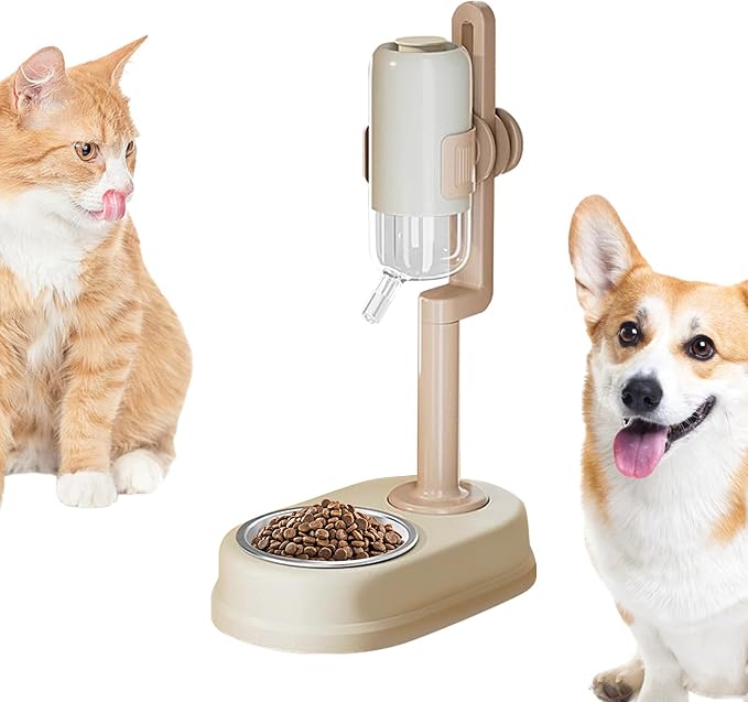 Pet Automatic Feeders - Food Water Bowl Set, No-Drip, Easy-Clean | Dog Cat Small Animal Feeder for Continuous Meals, Hydration Management, Indoor Outdoor Use