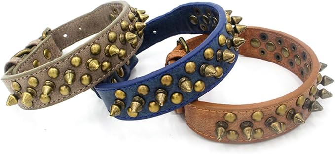 Anti-bite Rivet Pet Collar Adjustable Dog Collar with Round Nail Design Dark Blue Xs Stylish Neck Strap for Walking Outdoor Sports