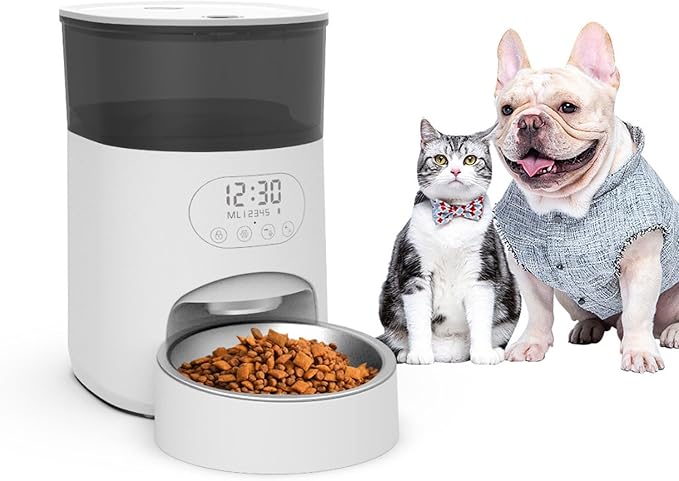 Pet Feeder 2-Pack Automatic Feeder Touch Button Type 4l Smart Pet Feeder Timed Quantitative Pet Supplies Compatible with Cats and Dogs White Pets Supplies