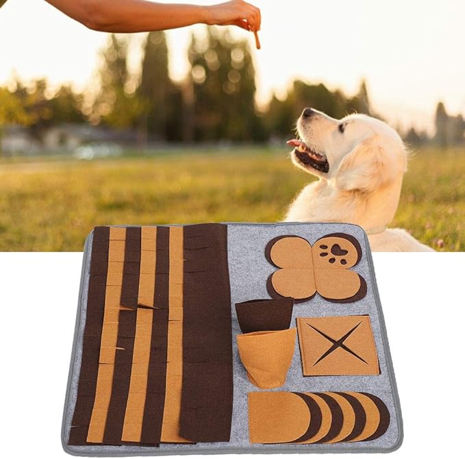 Pet Sniffing Pad Dog Cat Felt Nose Work Feeding Mat Durable Elastic Sniffing Foraging Training Playing Blanket Safe Non Slip Back Design for Pets Indoor Play Brown 60x60cm
