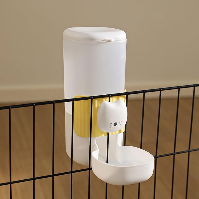 PANGBOER Pack Of 2 Cage Hanging Automatic Dog Feeder with Space Saving PP Cats Face Designs Easy Feeder For Small Home Use