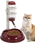Dog Water Bottle Dispenser and Food Bowl, No-Drip Automatic Dog Water Bowl Dispenser with Adjustable Stand, Detachable Pet for and Cat, Wine Red
