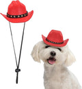 Dog Cowboy Hat, Mini Cowboy Hat for Pet with Chin Strap Adjustable Cosplay Cap, (Red, S), Intended for Dogs and Cats/Halloween Costume/Party Decoration