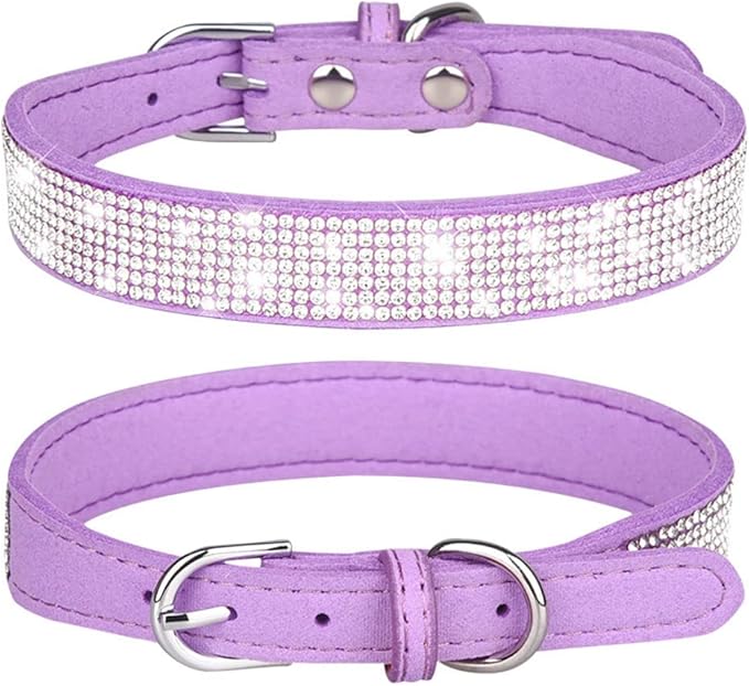 Puppy Dog Collar with Rhinestone Crystal Diamond Colorful Bling Girl Cat Collars Purple M