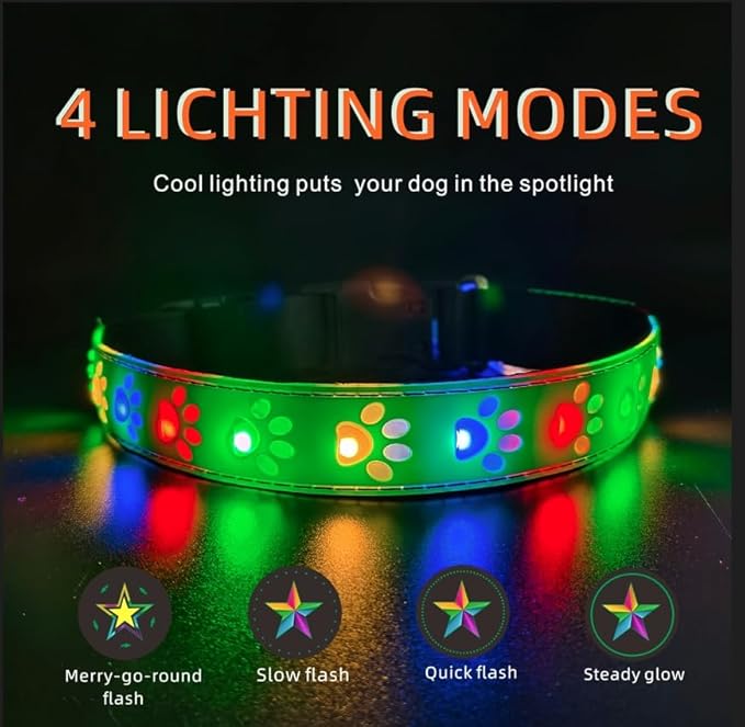 Personalized Flashing USB-C led Light up Dog Collar with Airtag Holder, Waterproof,15 Modes Changing (Green PRO, XL(19.7-23.6"))