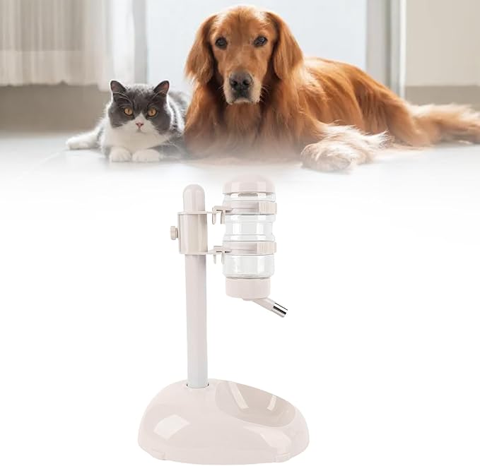 Automatic Standing Water Dispenser Bowl, Pet Adjustable Height Feeder for Water 500ml Capacity Standing Water Feeder with Detachable Bottles Ideal for Dogs Cats (Beige)
