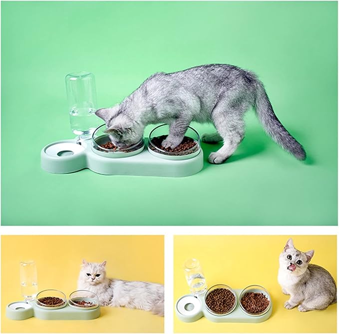 Automatic cat 2-in-1 Pet Cats Dogs Food Bowl Water Bowls Automatic Water Dispenser for Dog Cat s Drinking Pet Products pet (Color : Pink) (Green)