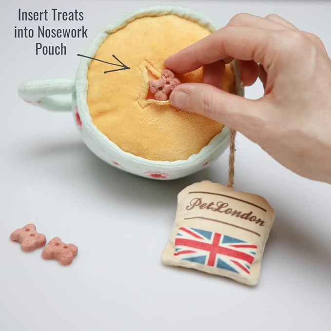 English Teacup Nosework Plush Dog Toy with Rope Legs and crinkle sound-UK British design for Dogs