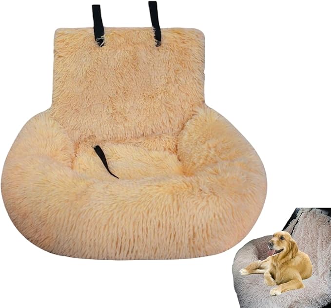 Dog Car Seat with Thick Cushion Travel Pet Bed with Seat Belt Car Seat Dog Bed for Large and Small Dogs (Light Apricot, Extra Large)