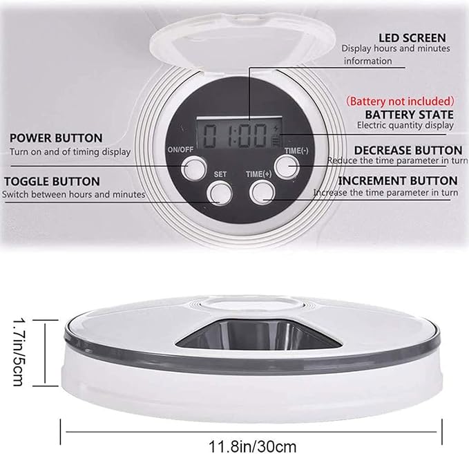 Automatic Cat Feeder Auto Cat Food Dispenser Smart Cat Feeder for Dogs, Cats & Small Animals W/Programmable Timer with 6 Meals Suitable Wet & Dry Food with Voice Reminder