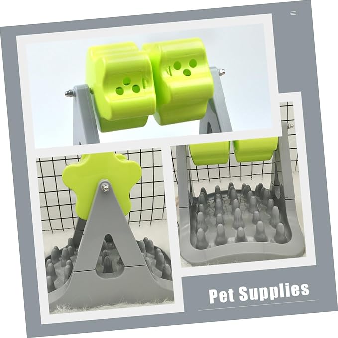 POPETPOP Pet Dog Food Feeder with Rotating Design Slow Eating Bowl to Prevent Choking Durable Food-Grade Material for Training and Feeding Dogs Gray Green