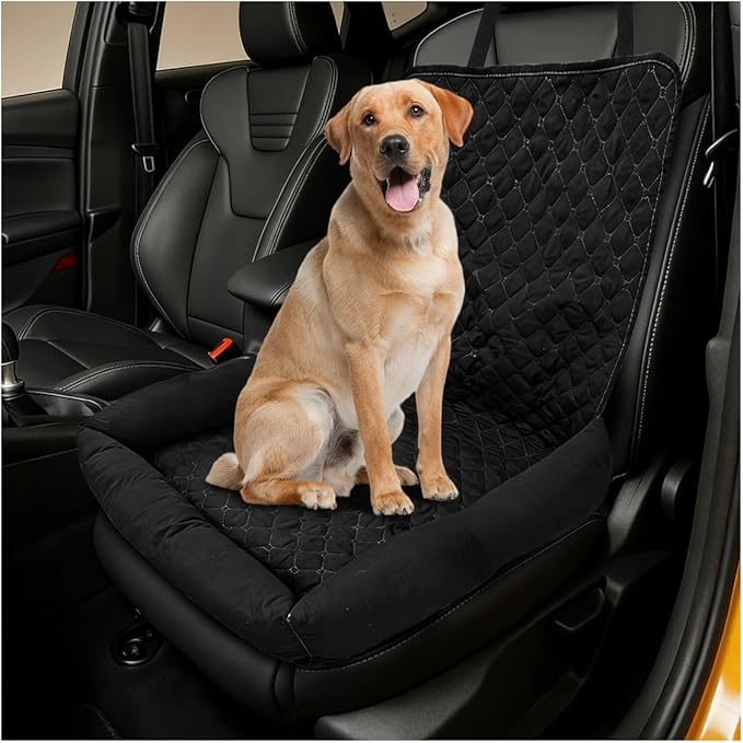 Dog Car Seat, Waterproof Pet Auto Safety Front Seat Cushion, Soft Multifunctional Puppy Car Seats Cover, Universal Washable Vehicle Travel Accessories for Small to Medium Dogs (Black)