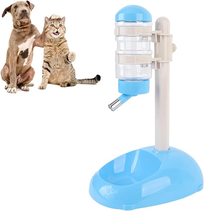 Automatic Standing Water Dispenser Bowl, Pet Adjustable Height Feeder for Water 500ml Capacity Standing Water Feeder with Detachable Bottles Ideal for Dogs Cats (Blue)