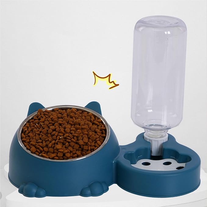 Dog Bowl with Automatic Water Bottle Practical Pets Water and Food Bowl Set for Small Medium Dogs Puppy- Blue