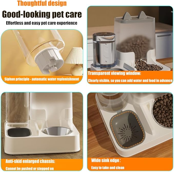 Automatic Pet Feeder for Cats and Small Dogs - 2-in-1 Food and Water Dispenser with Stainless Steel Bowl, 2.2L Dry Food Container and 1L Water Tank, Programmable Puppy/Kitten Feeding Size