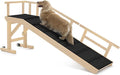 Dog Ramp for Bed or Couch, Wooden Pet Ramp with 20° Gentle Slope, Removable Side Rails, Non-Slip Surface, Top Platform & Wheels, Safe Bed Ramp for Small, Medium & Senior Dogs, 60" Long, Natural