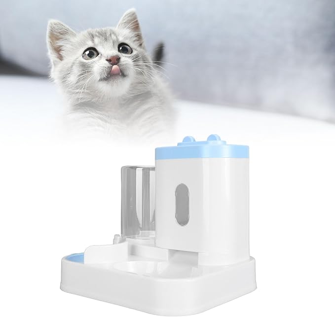 Pet Food Water Dispenser, 2 in 1 Large Capacity Detachable Automatic Cat Waterer Feeder, Gravity Cat Feeder and Water Dispenser Dog Feeder Waterer for Dog Puppy(Blue)