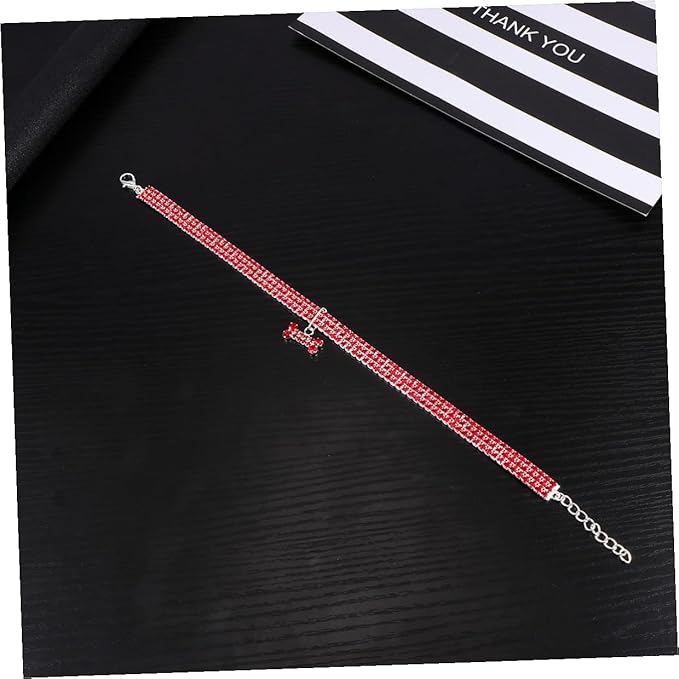 Rhinestone Pet Dog Collar Crystal Collar Adjustable Buckle Crimson Medium Size Luxury Pet Supplies for Small to Medium Dogs