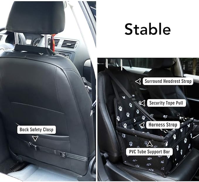 Pet Car Booster Seat for Dog Cat Portable and Breathable Bag with Seat Belt Dog Carrier Safety Stable for Travel Look Out,with Clip On Leash and Storage Pockage (Black)
