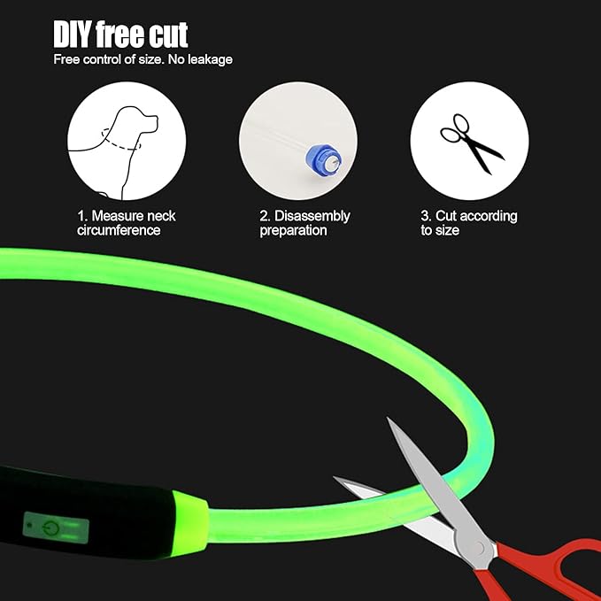 LED Dog Collar, USB Rechargeable Light Up Dog Collars, Adjustable Cuttable Night Walking Dog Lights, Reusable Safety Glowing Dog Collar Pet Necklace for Small Medium Large Dogs