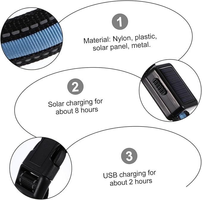 POPETPOP Unique Design Led Pet Collar USB Solar Rechargeable Glow Collar Night for Dogs Pet Accessories