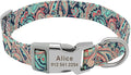 Custom Dog Collar Nylon Floral Engraved Pet Puppy Collar Print Personalized Name Collars for Small Medium Large Dogs Pitbull Green 6 S